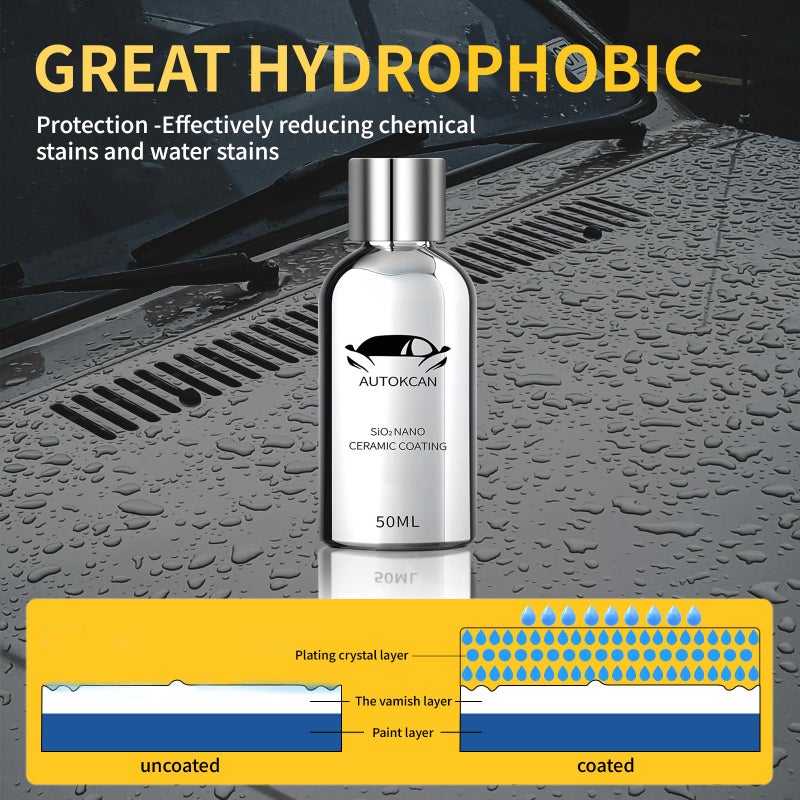 Autokcan Nano Ceramic Coating for Cars  10H High Gloss 50ML Anti-Scratch SiO2 Ceramic Coating Super Hydrophobic Mirror Paint Sealant Protection with Gloves - Image 2